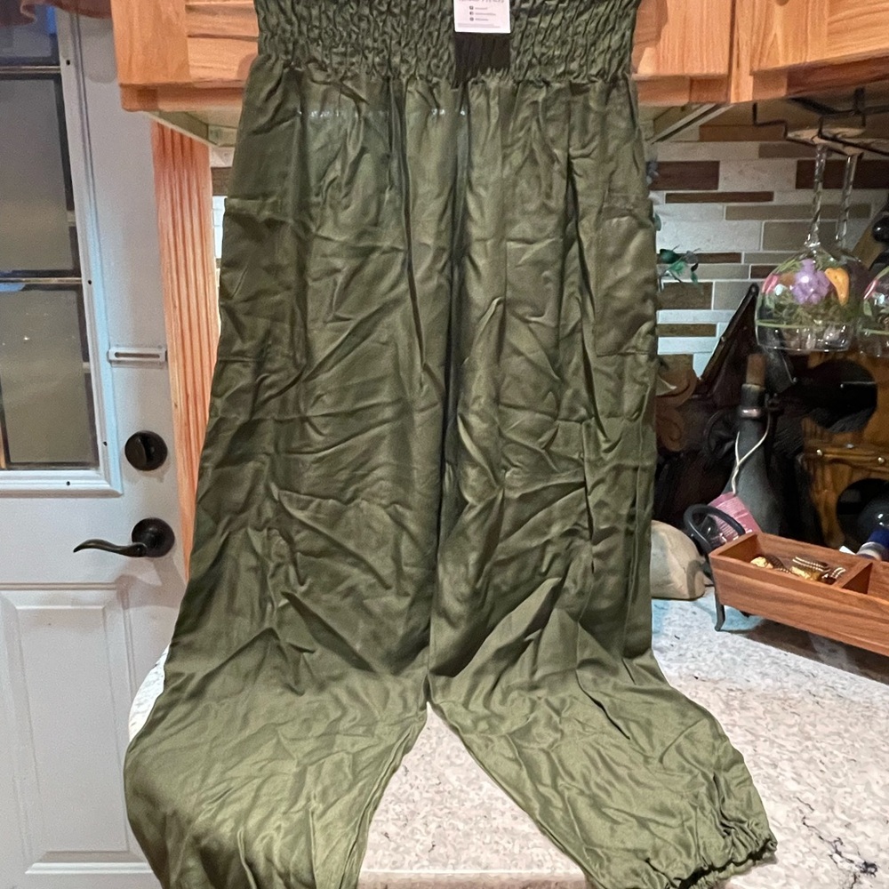 Olive Green Smocked Jumpsuit